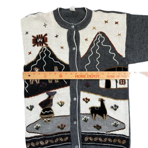 La Llama Womens Alpaca Cardigan Large Sweater Made Ecuador Vintage Cottagecore - Picture 3 of 7